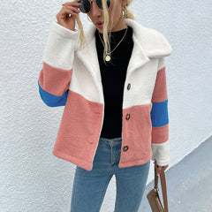 Shiny Color Block Button Down Collared Jacket